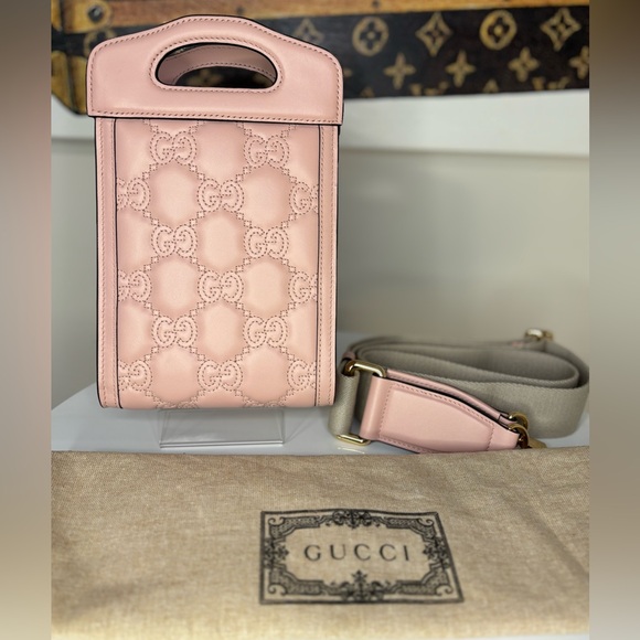 💞Out of Stock💞 Gucci Marmont Baby Pink Matelasse Top Handle & Crossbody Bag GG - Picture 5 of 10